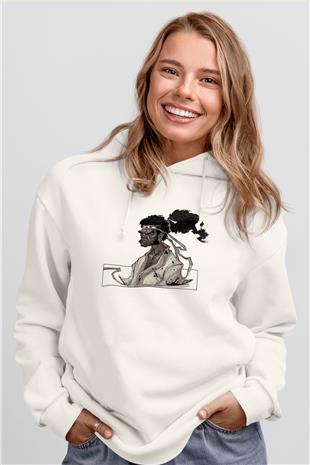 Afro Samurai Baskılı Beyaz Unisex Hoodie