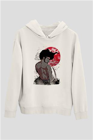 Afro Samurai Baskılı Beyaz Unisex Hoodie