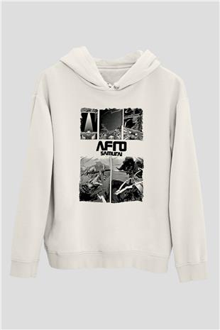 Afro Samurai Baskılı Beyaz Unisex Hoodie