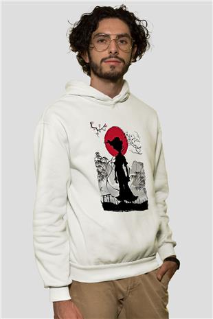 Afro Samurai Baskılı Beyaz Unisex Hoodie