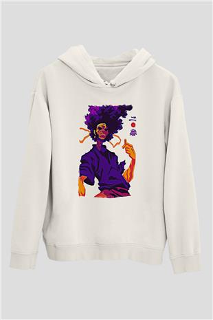 Afro Samurai Baskılı Beyaz Unisex Hoodie