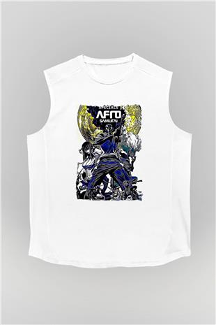 Afro Samurai Baskılı Beyaz Unisex Kolsuz Tişört - Tshirt