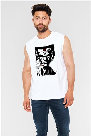 Afro Samurai Baskılı Beyaz Unisex Kolsuz Tişört - Tshirt
