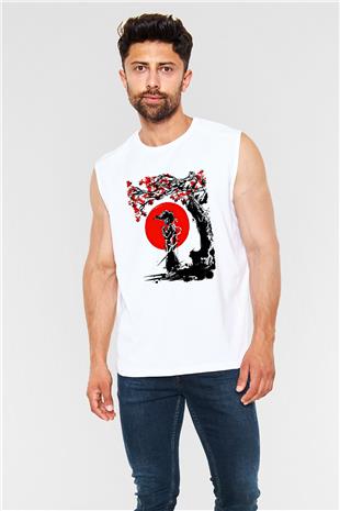 Afro Samurai Baskılı Beyaz Unisex Kolsuz Tişört - Tshirt