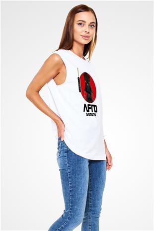 Afro Samurai Baskılı Beyaz Unisex Kolsuz Tişört - Tshirt
