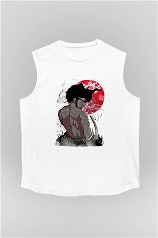 Afro Samurai Baskılı Beyaz Unisex Kolsuz Tişört - Tshirt