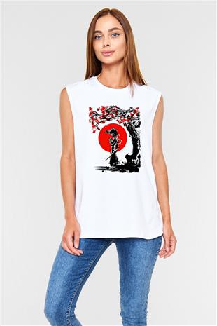 Afro Samurai Baskılı Beyaz Unisex Kolsuz Tişört - Tshirt