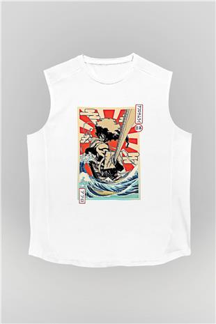 Afro Samurai Baskılı Beyaz Unisex Kolsuz Tişört - Tshirt
