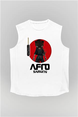 Afro Samurai Baskılı Beyaz Unisex Kolsuz Tişört - Tshirt