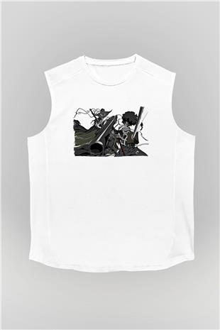 Afro Samurai Baskılı Beyaz Unisex Kolsuz Tişört - Tshirt