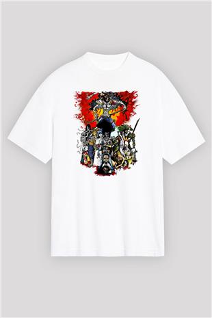 Afro Samurai Baskılı Beyaz Unisex Oversize Tişört - Tshirt