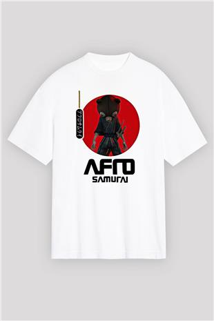 Afro Samurai Baskılı Beyaz Unisex Oversize Tişört - Tshirt