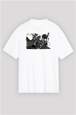 Afro Samurai Baskılı Beyaz Unisex Oversize Tişört - Tshirt