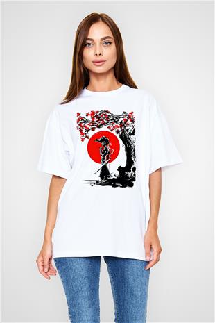 Afro Samurai Baskılı Beyaz Unisex Oversize Tişört - Tshirt