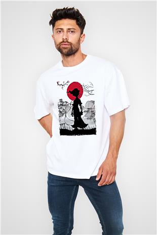 Afro Samurai Baskılı Beyaz Unisex Oversize Tişört - Tshirt