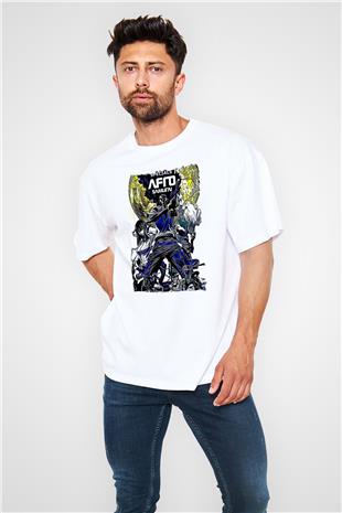 Afro Samurai Baskılı Beyaz Unisex Oversize Tişört - Tshirt