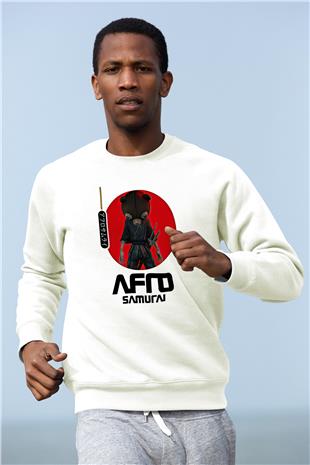 Afro Samurai Baskılı Beyaz Unisex Sweatshirt