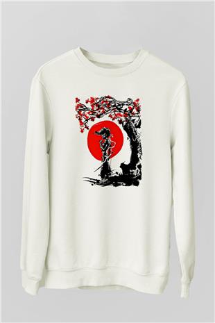 Afro Samurai Baskılı Beyaz Unisex Sweatshirt
