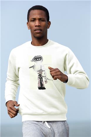 Afro Samurai Baskılı Beyaz Unisex Sweatshirt