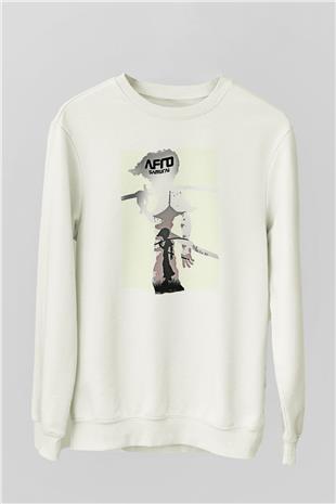 Afro Samurai Baskılı Beyaz Unisex Sweatshirt