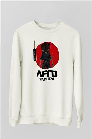 Afro Samurai Baskılı Beyaz Unisex Sweatshirt