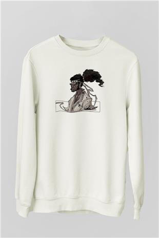 Afro Samurai Baskılı Beyaz Unisex Sweatshirt