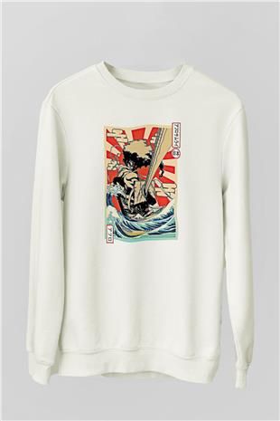 Afro Samurai Baskılı Beyaz Unisex Sweatshirt