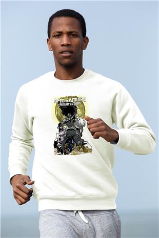 Afro Samurai Baskılı Beyaz Unisex Sweatshirt