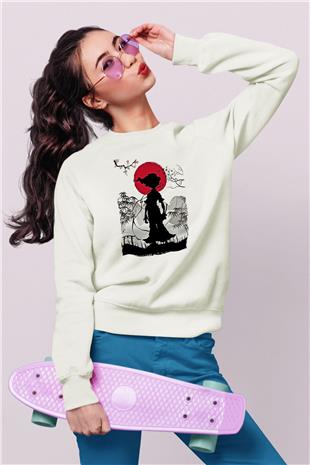 Afro Samurai Baskılı Beyaz Unisex Sweatshirt