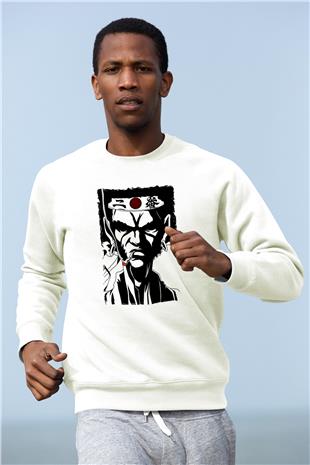 Afro Samurai Baskılı Beyaz Unisex Sweatshirt