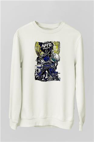 Afro Samurai Baskılı Beyaz Unisex Sweatshirt