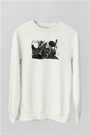 Afro Samurai Baskılı Beyaz Unisex Sweatshirt