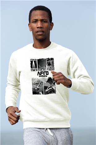 Afro Samurai Baskılı Beyaz Unisex Sweatshirt