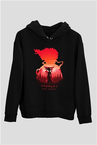 Afro Samurai Baskılı Unisex Siyah Hoodie