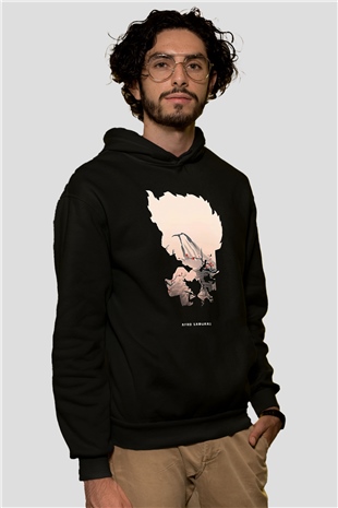 Afro Samurai Baskılı Unisex Siyah Hoodie