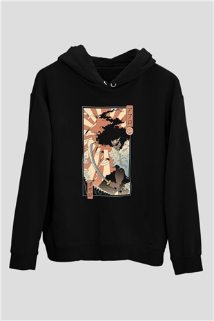 Afro Samurai Baskılı Unisex Siyah Hoodie