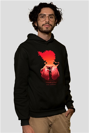 Afro Samurai Baskılı Unisex Siyah Hoodie