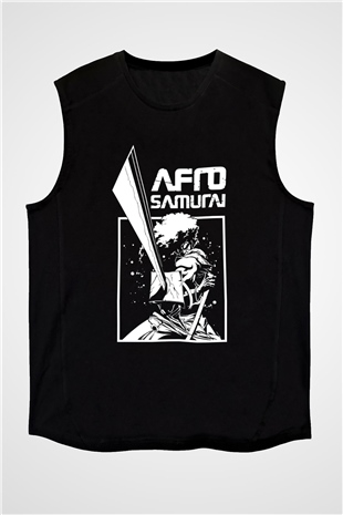 Afro Samurai Baskılı Unisex Siyah Kolsuz Tişört - Tshirt