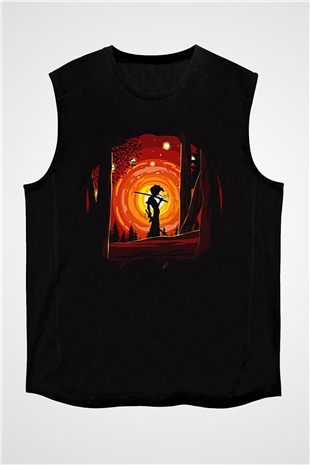 Afro Samurai Baskılı Unisex Siyah Kolsuz Tişört - Tshirt