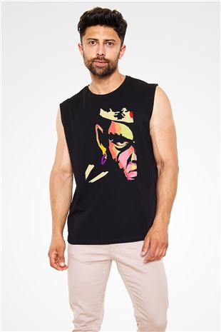 Afro Samurai Baskılı Unisex Siyah Kolsuz Tişört - Tshirt