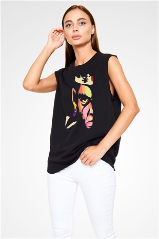 Afro Samurai Baskılı Unisex Siyah Kolsuz Tişört - Tshirt