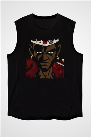 Afro Samurai Baskılı Unisex Siyah Kolsuz Tişört - Tshirt