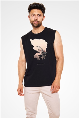 Afro Samurai Baskılı Unisex Siyah Kolsuz Tişört - Tshirt