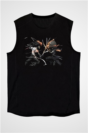 Afro Samurai Baskılı Unisex Siyah Kolsuz Tişört - Tshirt