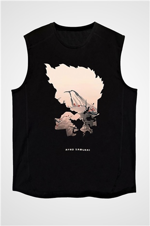 Afro Samurai Baskılı Unisex Siyah Kolsuz Tişört - Tshirt
