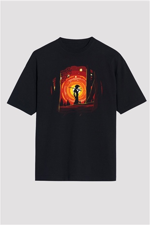 Afro Samurai Baskılı Unisex Siyah Oversize Tişört - Tshirt