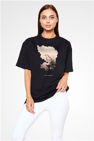 Afro Samurai Baskılı Unisex Siyah Oversize Tişört - Tshirt