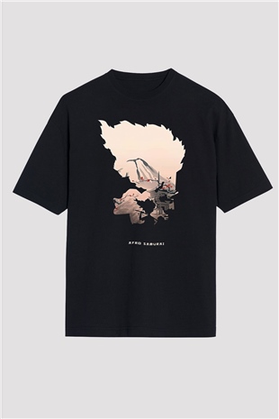 Afro Samurai Baskılı Unisex Siyah Oversize Tişört - Tshirt