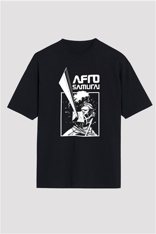Afro Samurai Baskılı Unisex Siyah Oversize Tişört - Tshirt