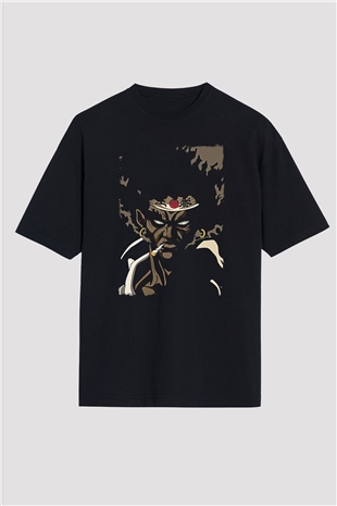 Afro Samurai Baskılı Unisex Siyah Oversize Tişört - Tshirt